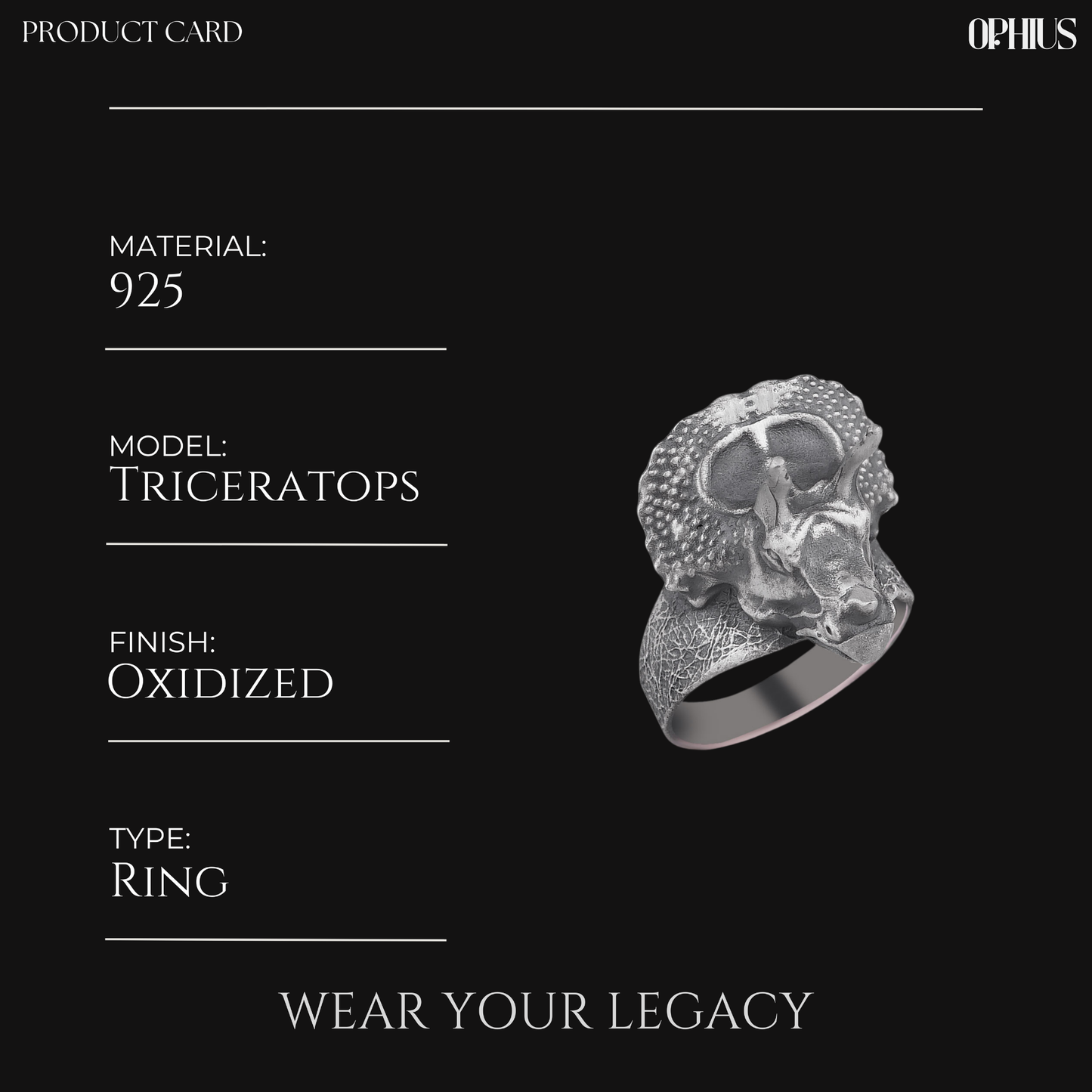 Triceratops Dinosaur Sterling Silver Ring