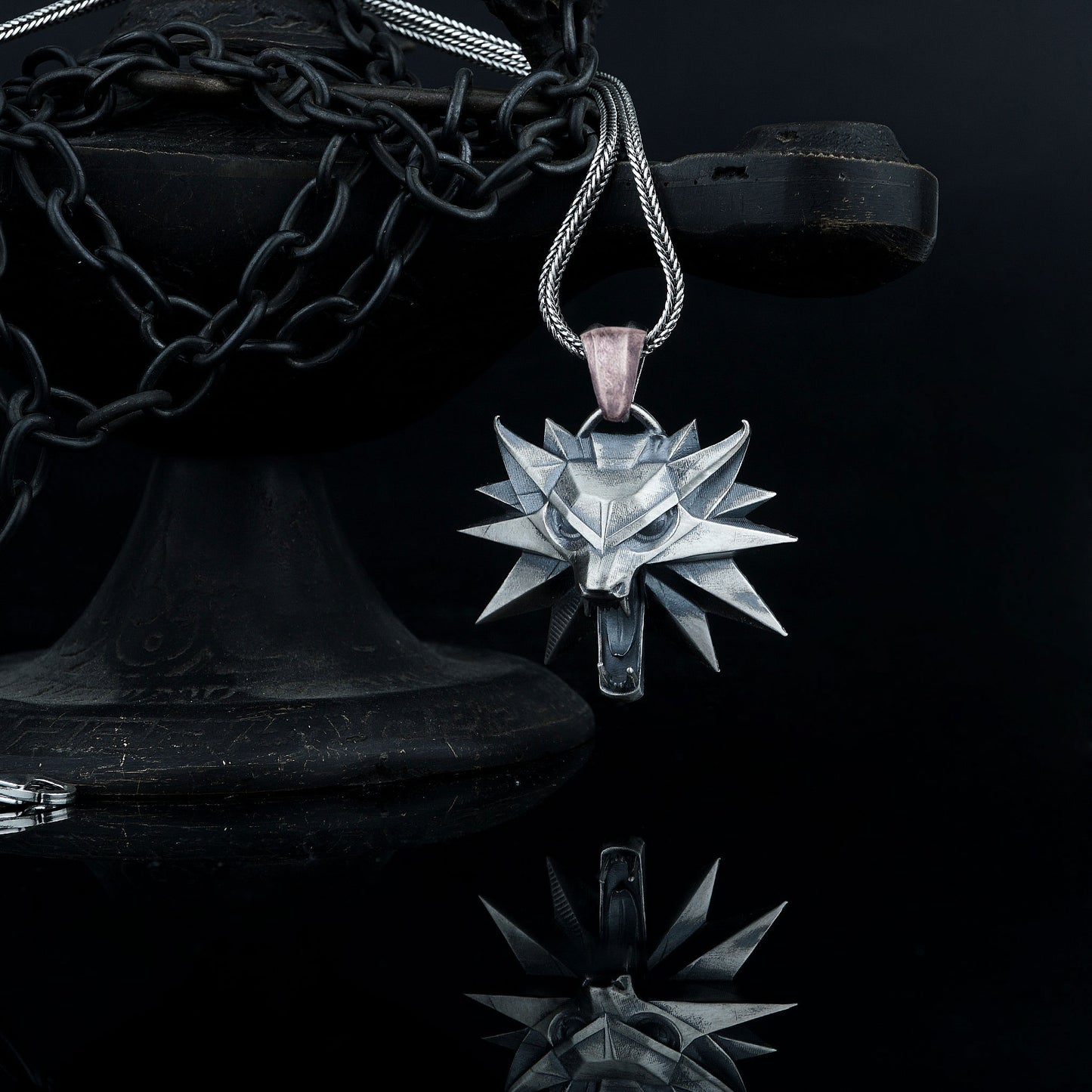 Silver Wolf School Medallion Necklace