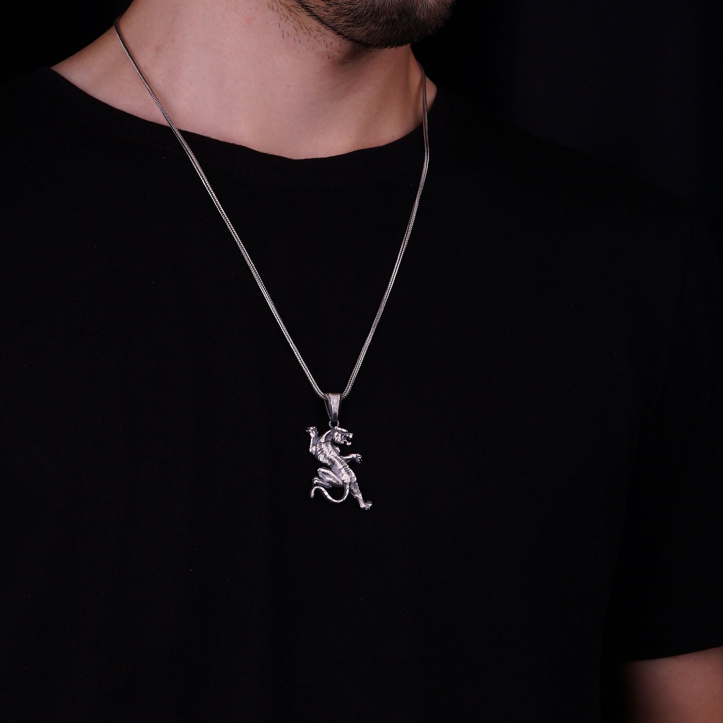 Handmade Silver White Tiger Necklace