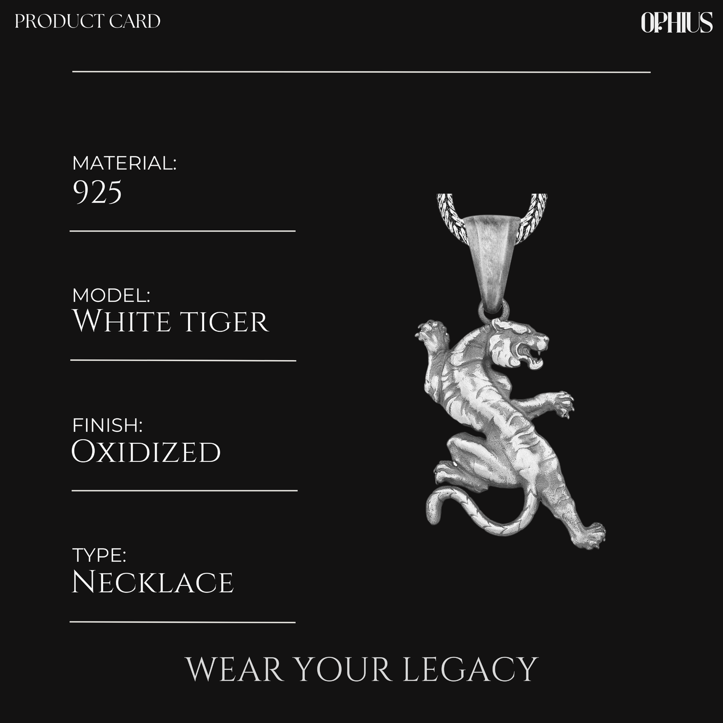Handmade Silver White Tiger Necklace