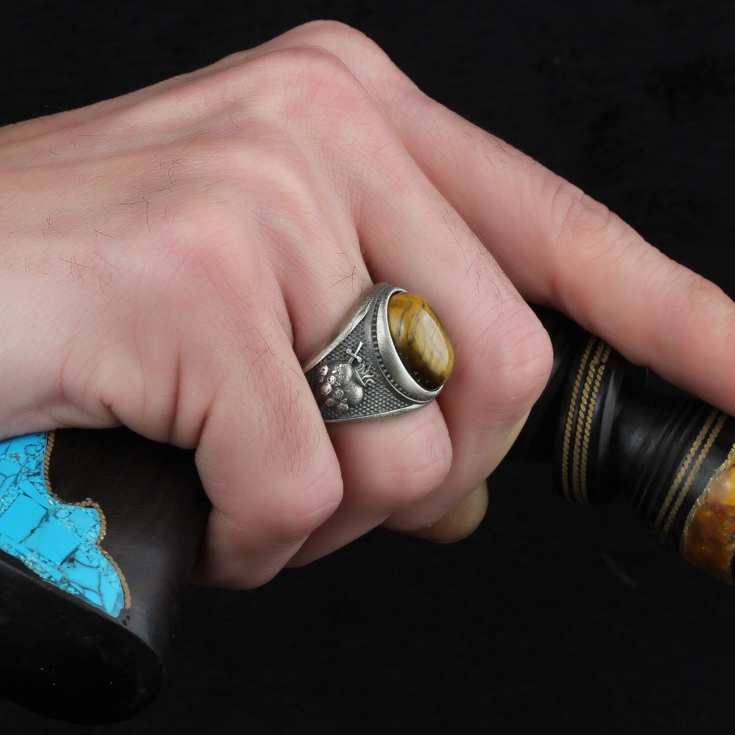 Silver Tiger's Eye Stone Ring