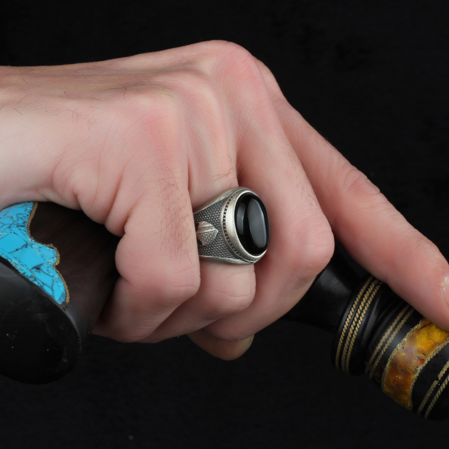 Spartan Helmet Gladiator with Black Onyx Ring