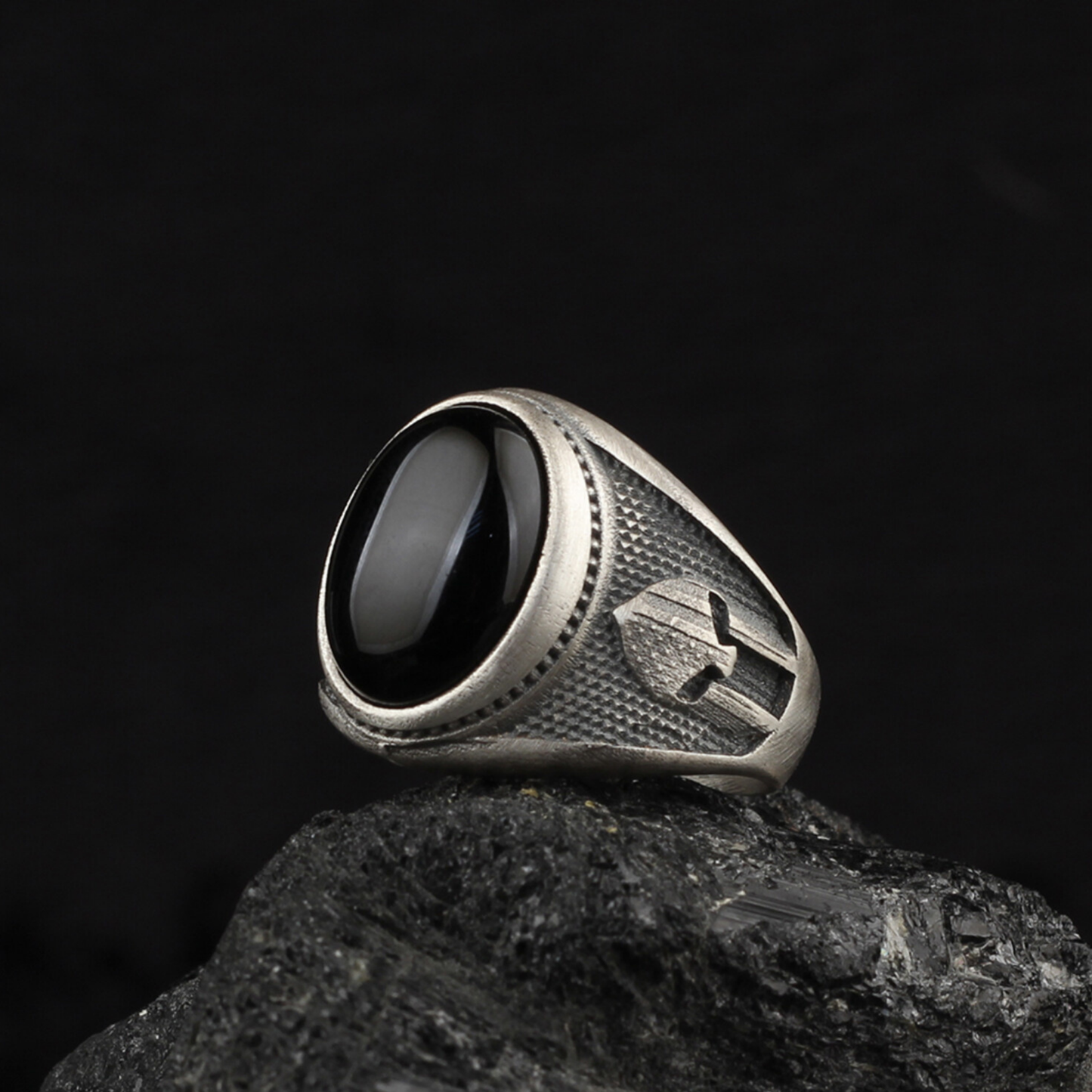 Spartan Helmet Gladiator with Black Onyx Ring