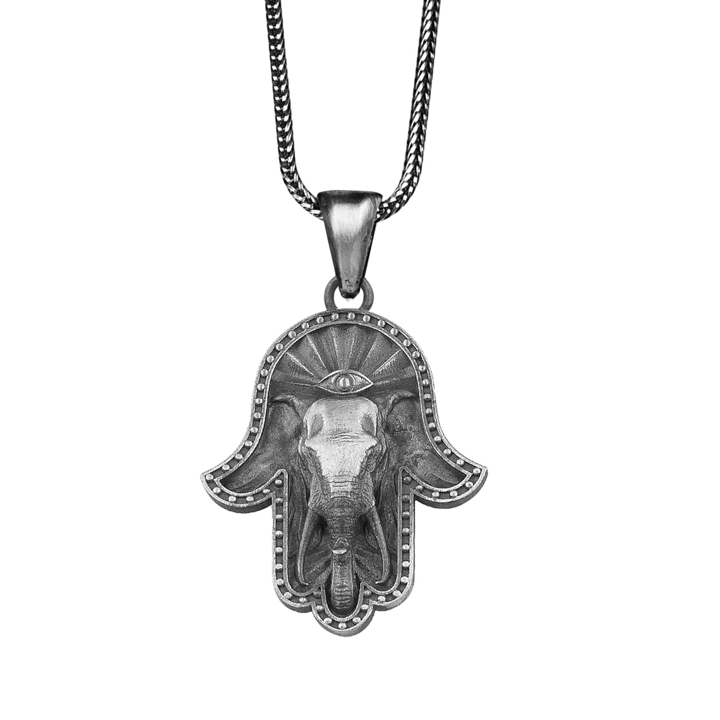 Silver Hamsa Evil Eye Hand Necklace