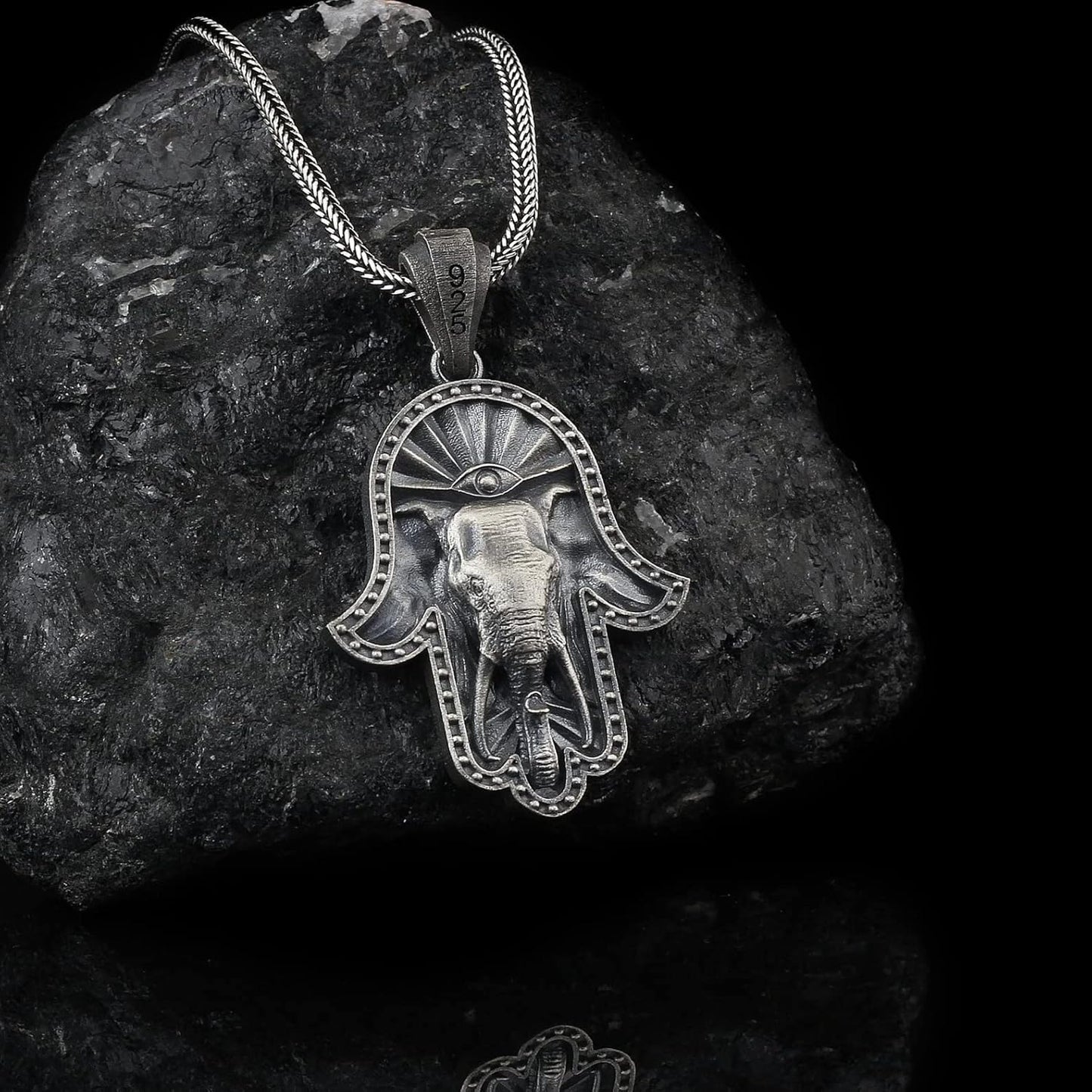Silver Hamsa Evil Eye Hand Necklace