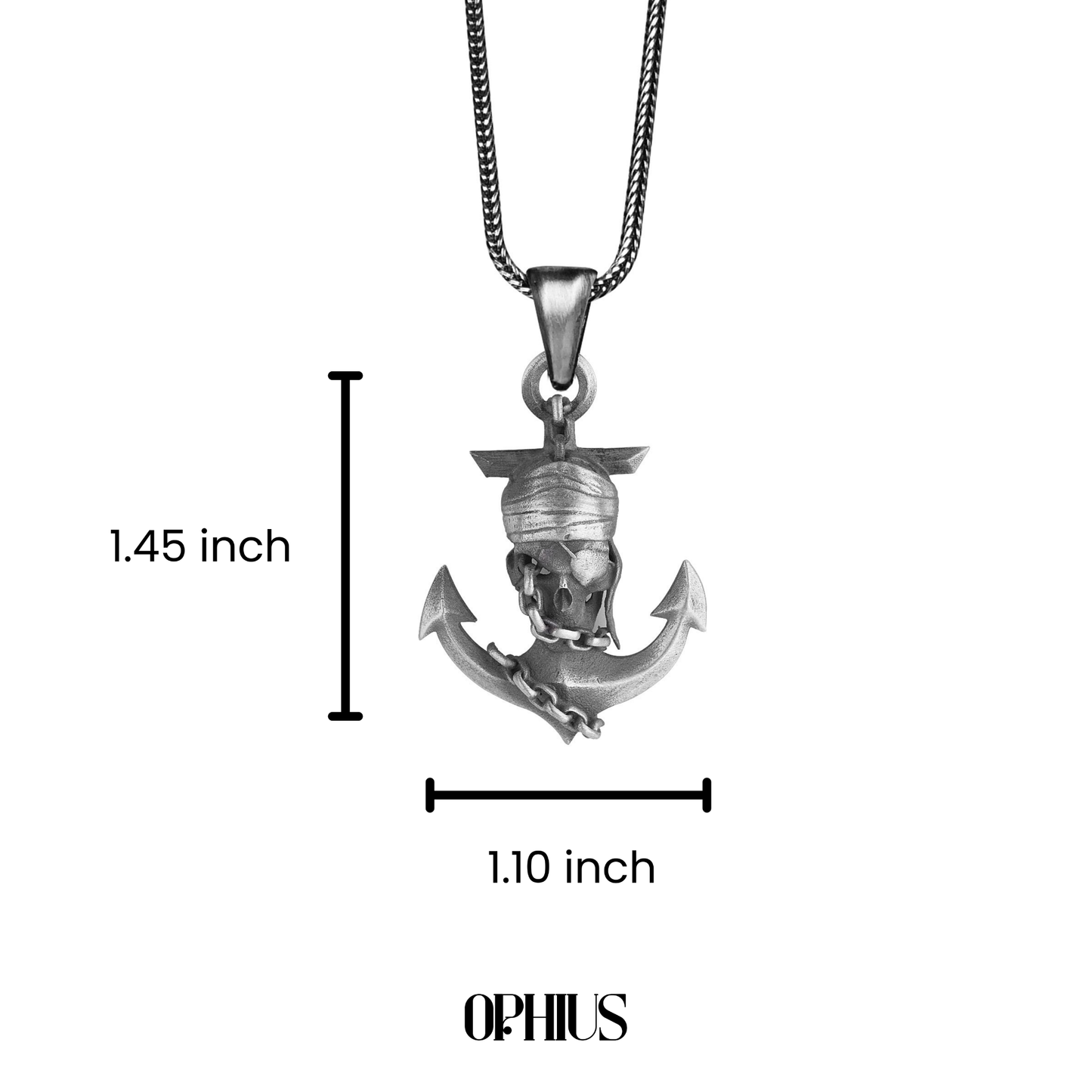 Silver Pirate Anchor Skull Men Necklace