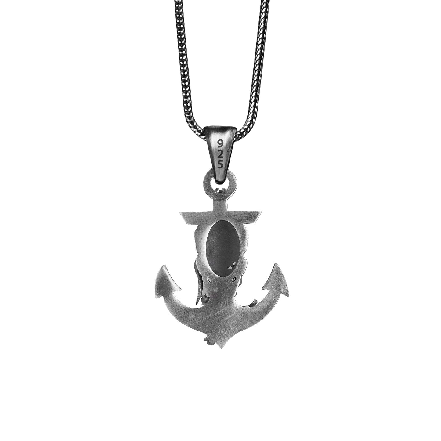Silver Pirate Anchor Skull Men Necklace
