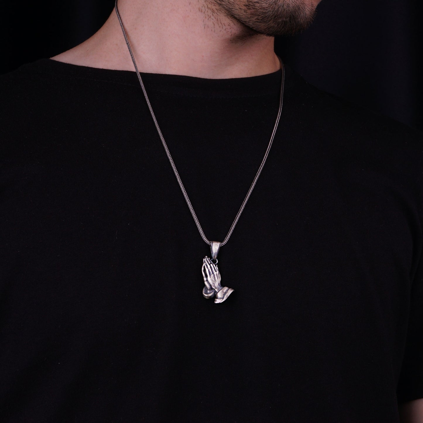 Silver Prayer Hand Necklace