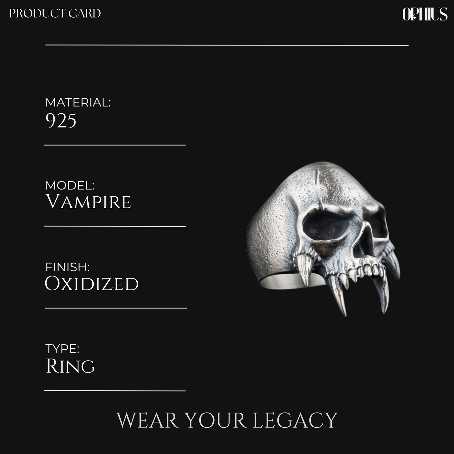 Silver Vampire Skull Ring