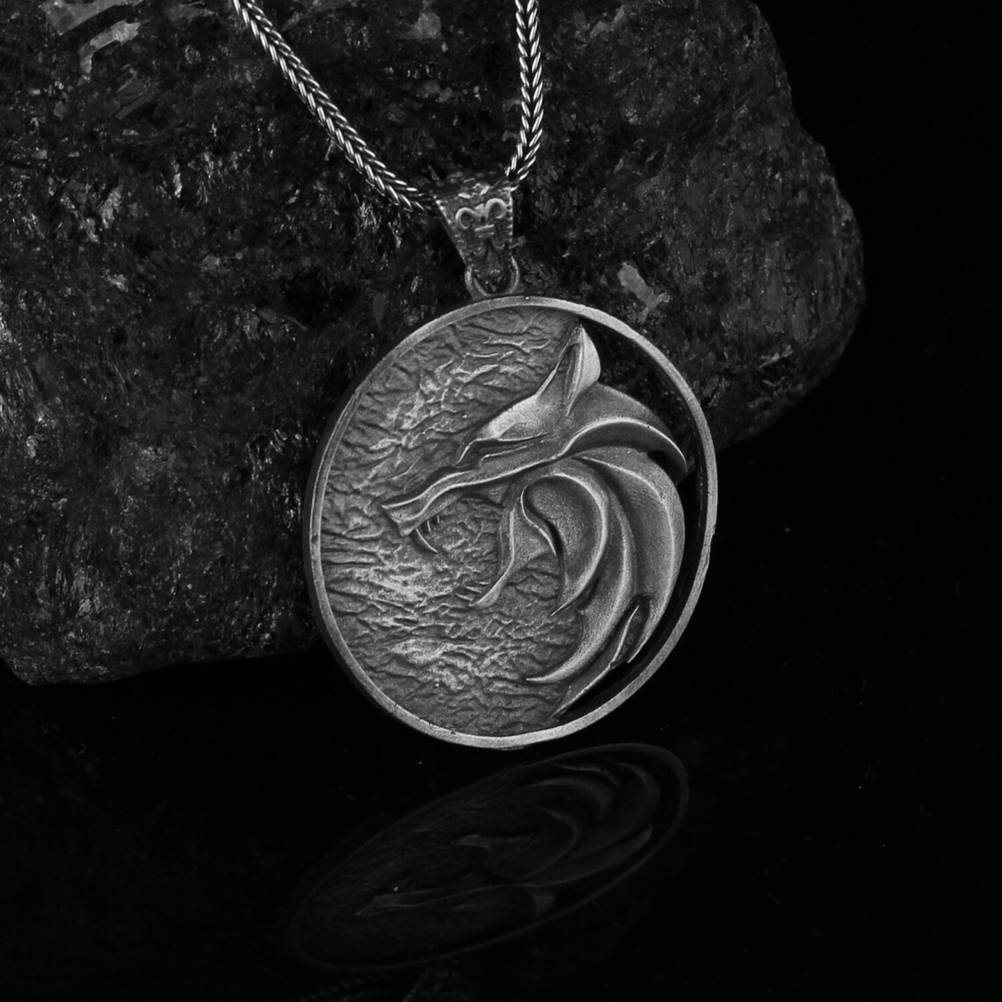 Silver Wolf School Medallion Necklace