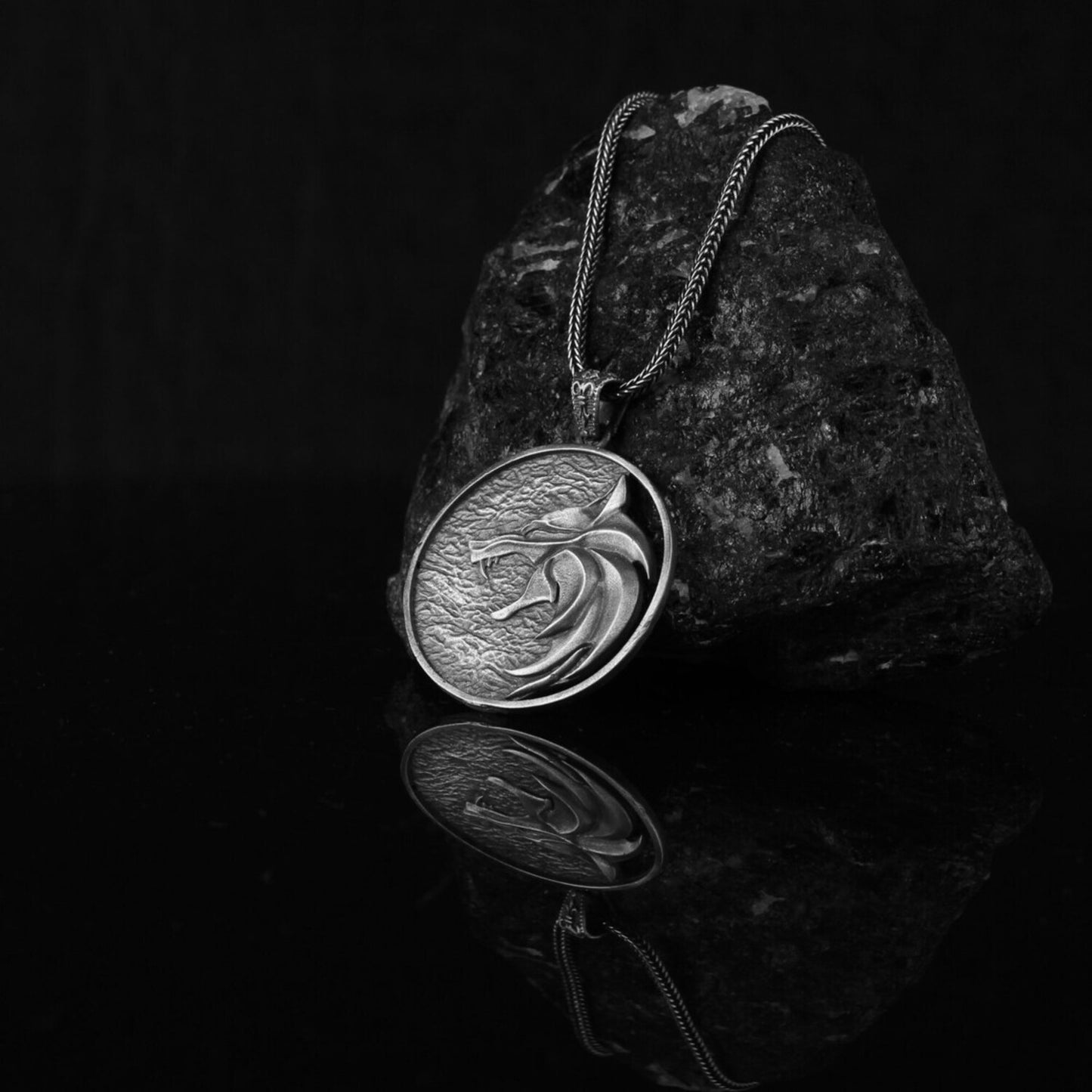 Silver Wolf School Medallion Necklace