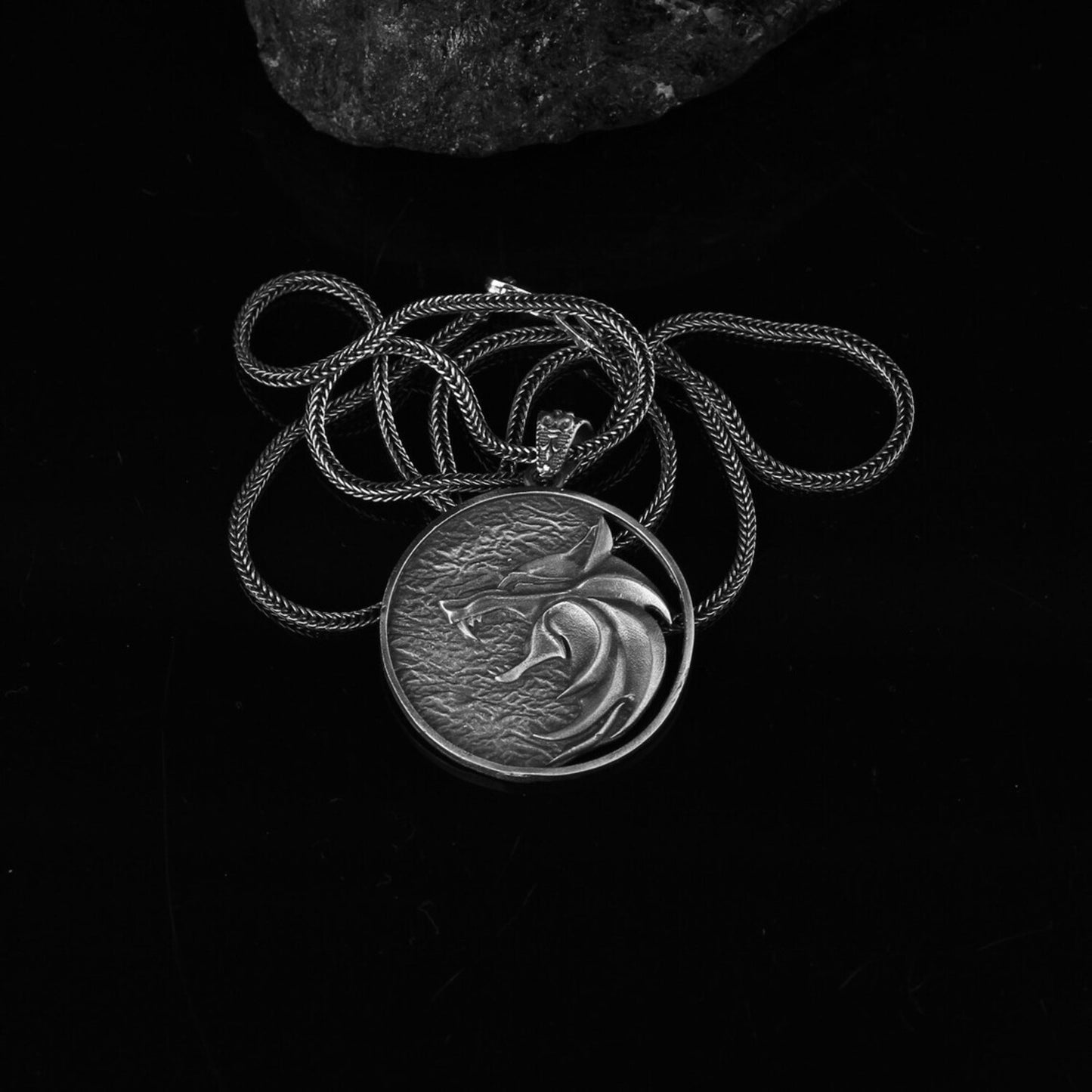 Silver Wolf School Medallion Necklace