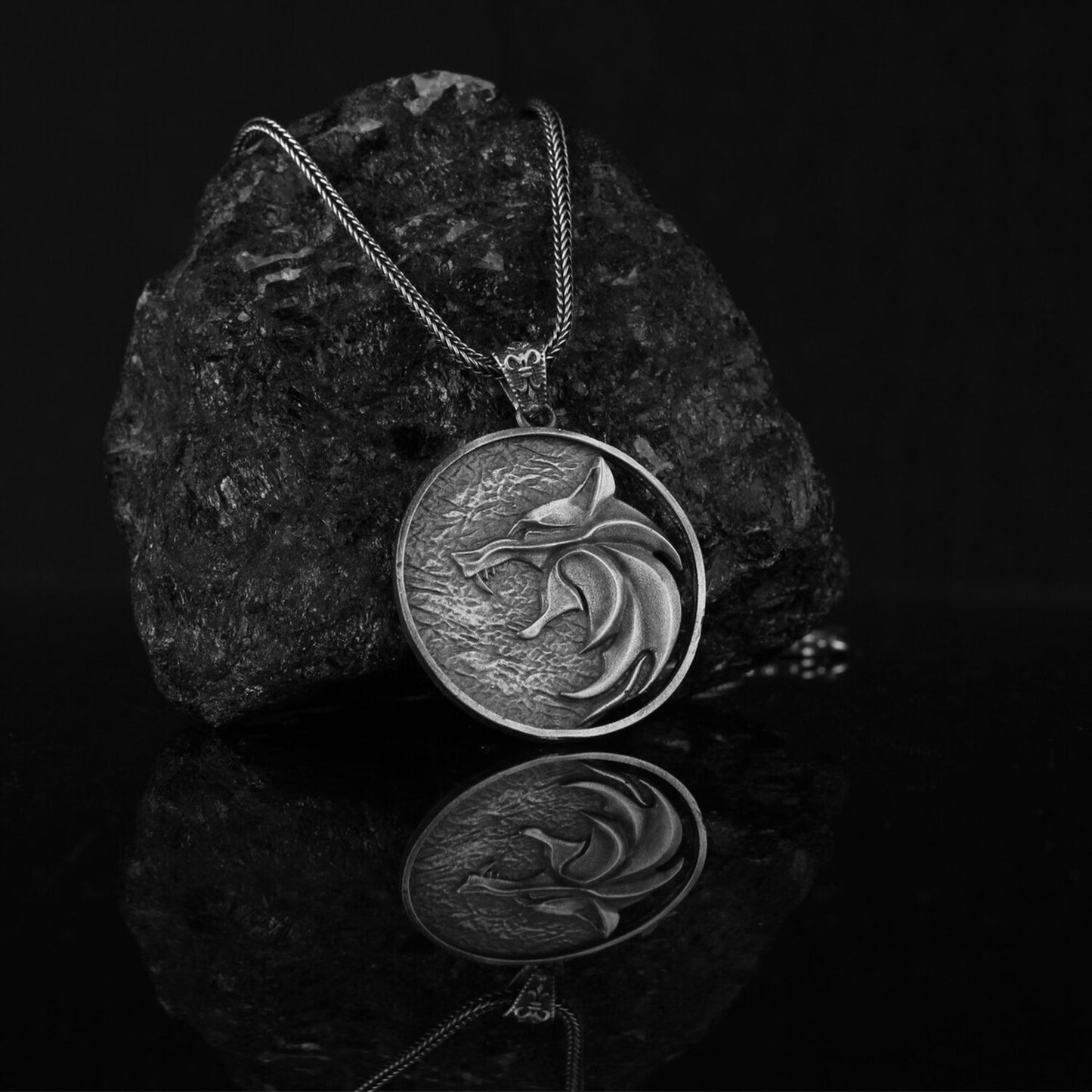 Silver Wolf School Medallion Necklace