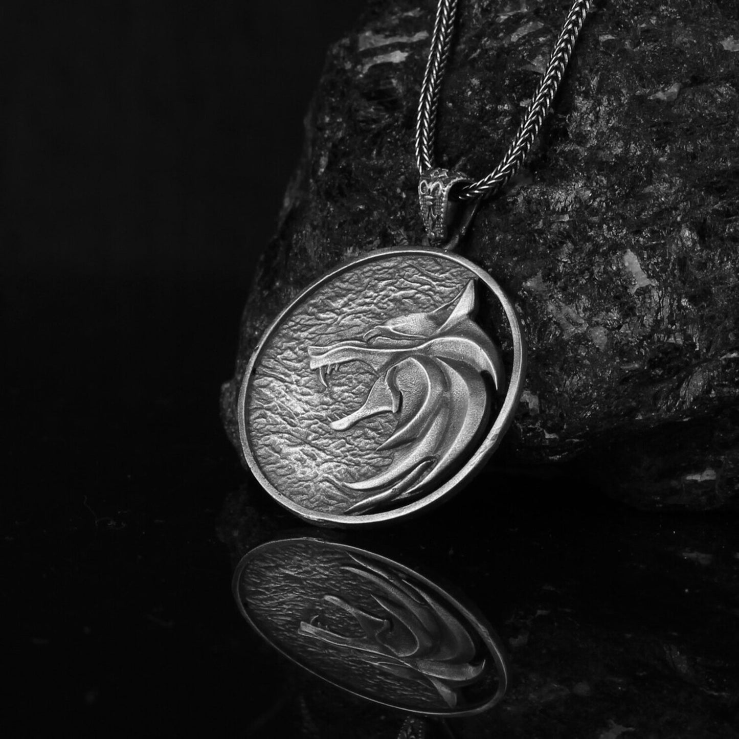 Silver Wolf School Medallion Necklace