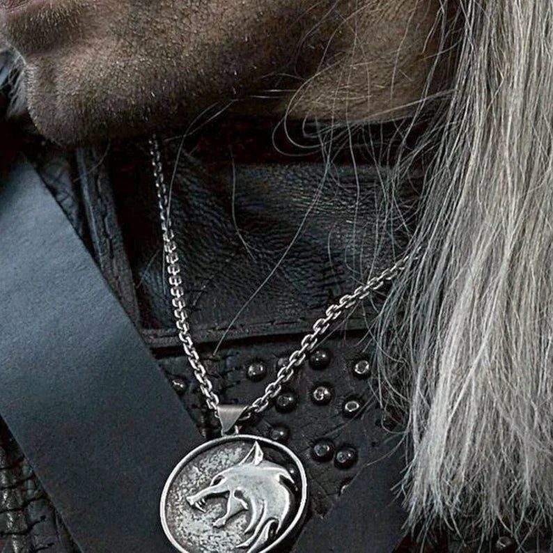 Silver Wolf School Medallion Necklace