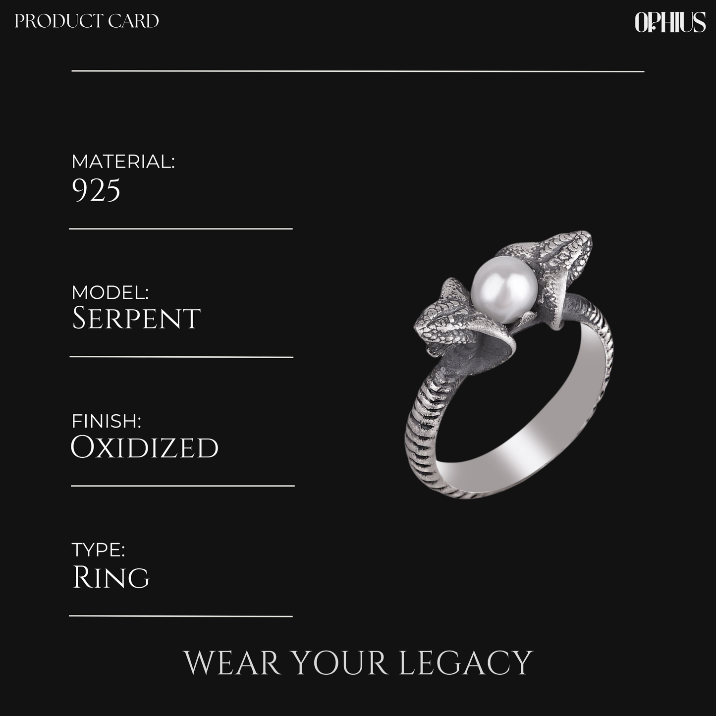 Silver Snake Ring with Pearl
