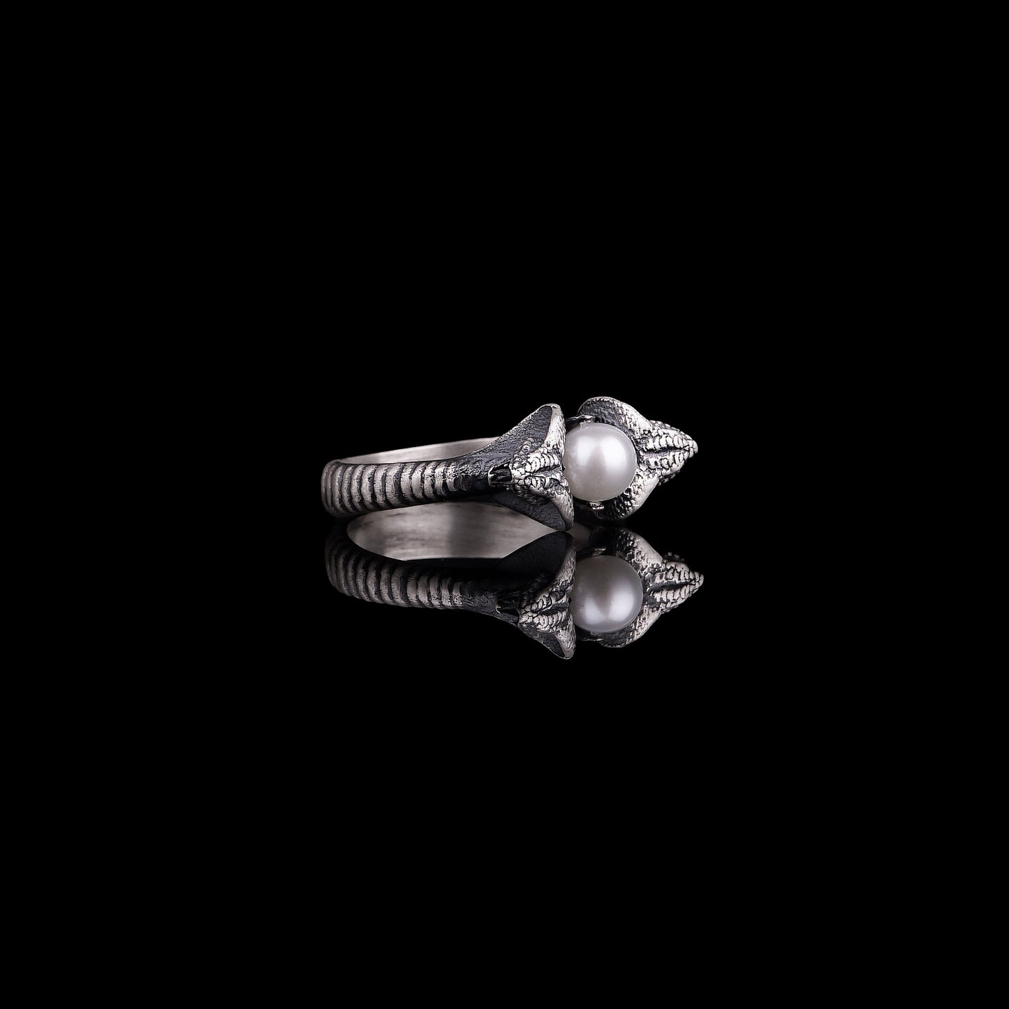 Silver Snake Ring with Pearl