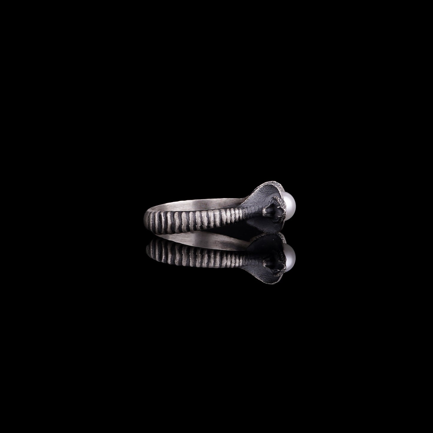 Silver Snake Ring with Pearl