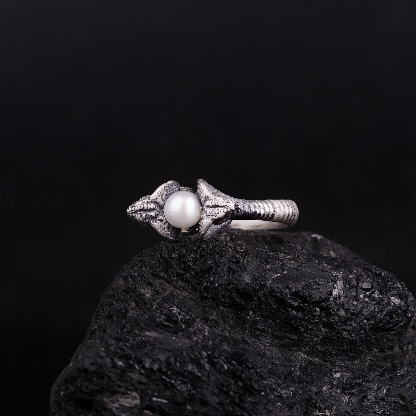 Silver Snake Ring with Pearl