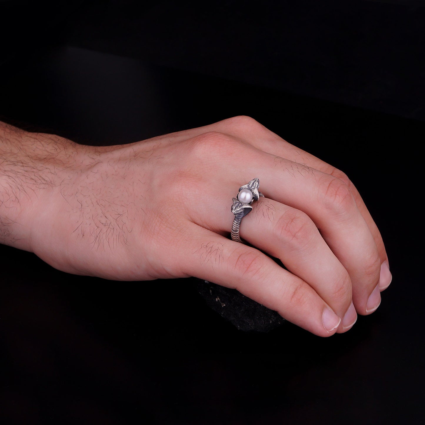 Silver Snake Ring with Pearl