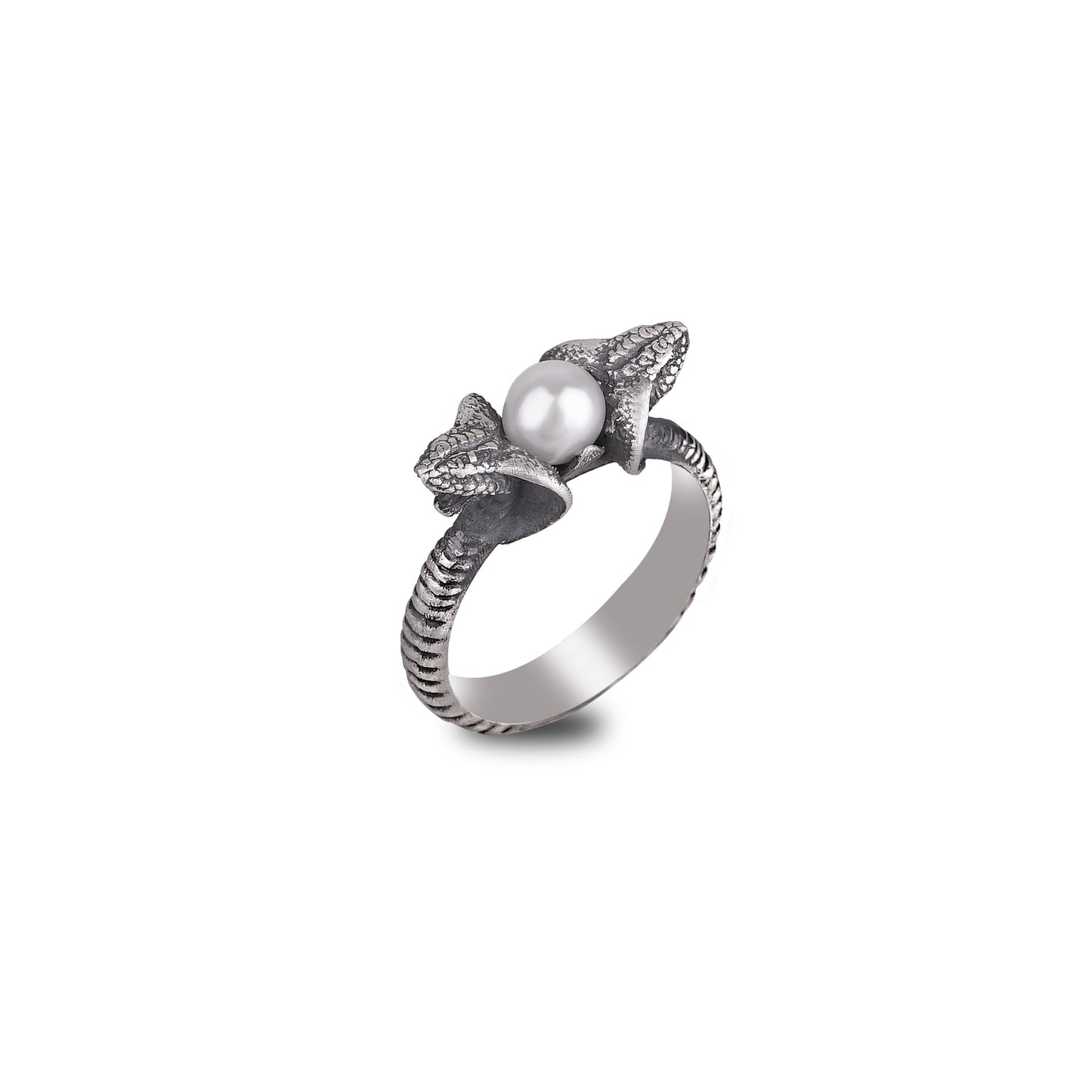 Silver Snake Ring with Pearl
