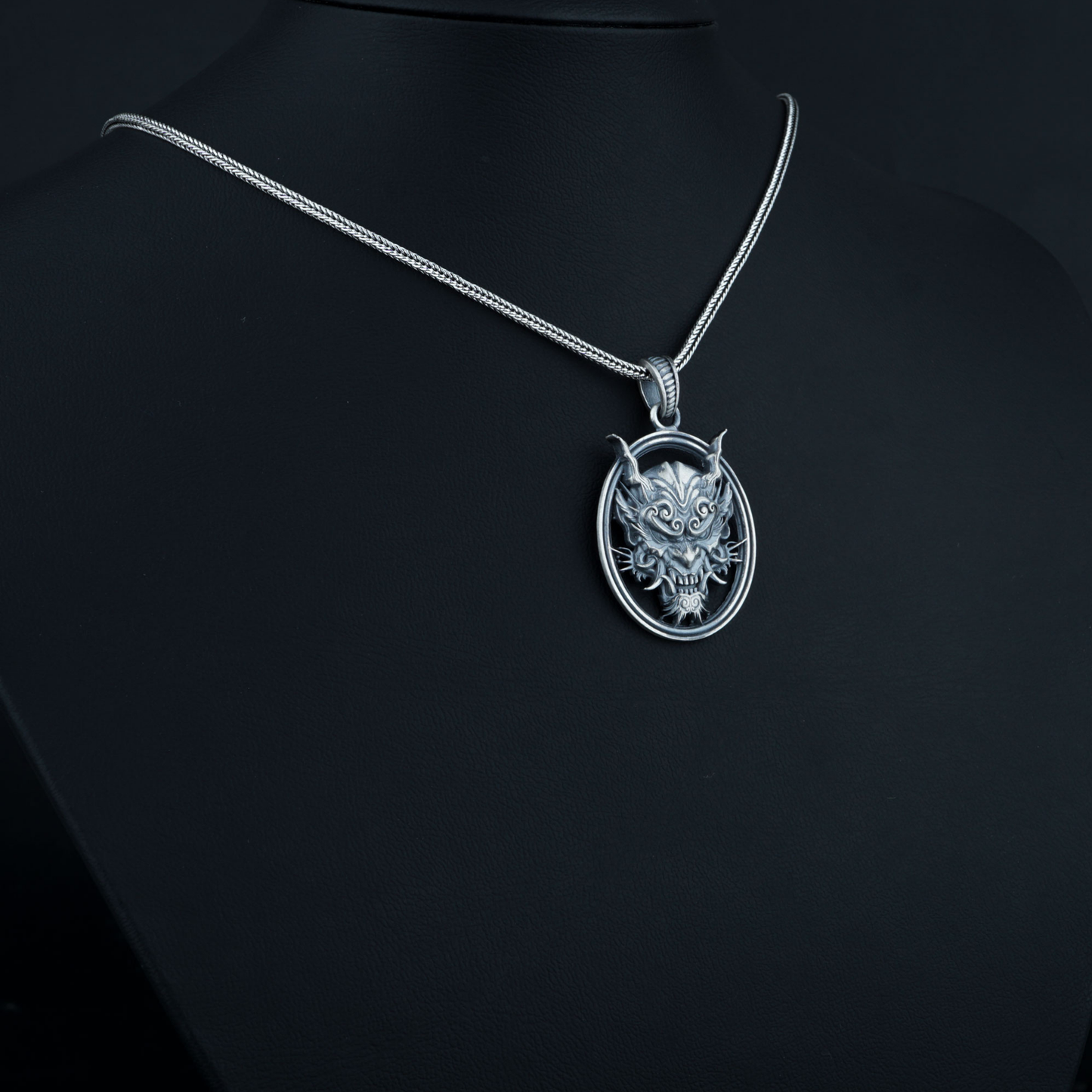 Sterling Silver Samurai Oni Mask Necklace