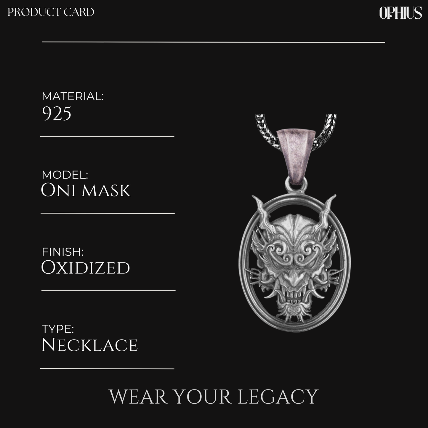 Sterling Silver Samurai Oni Mask Necklace