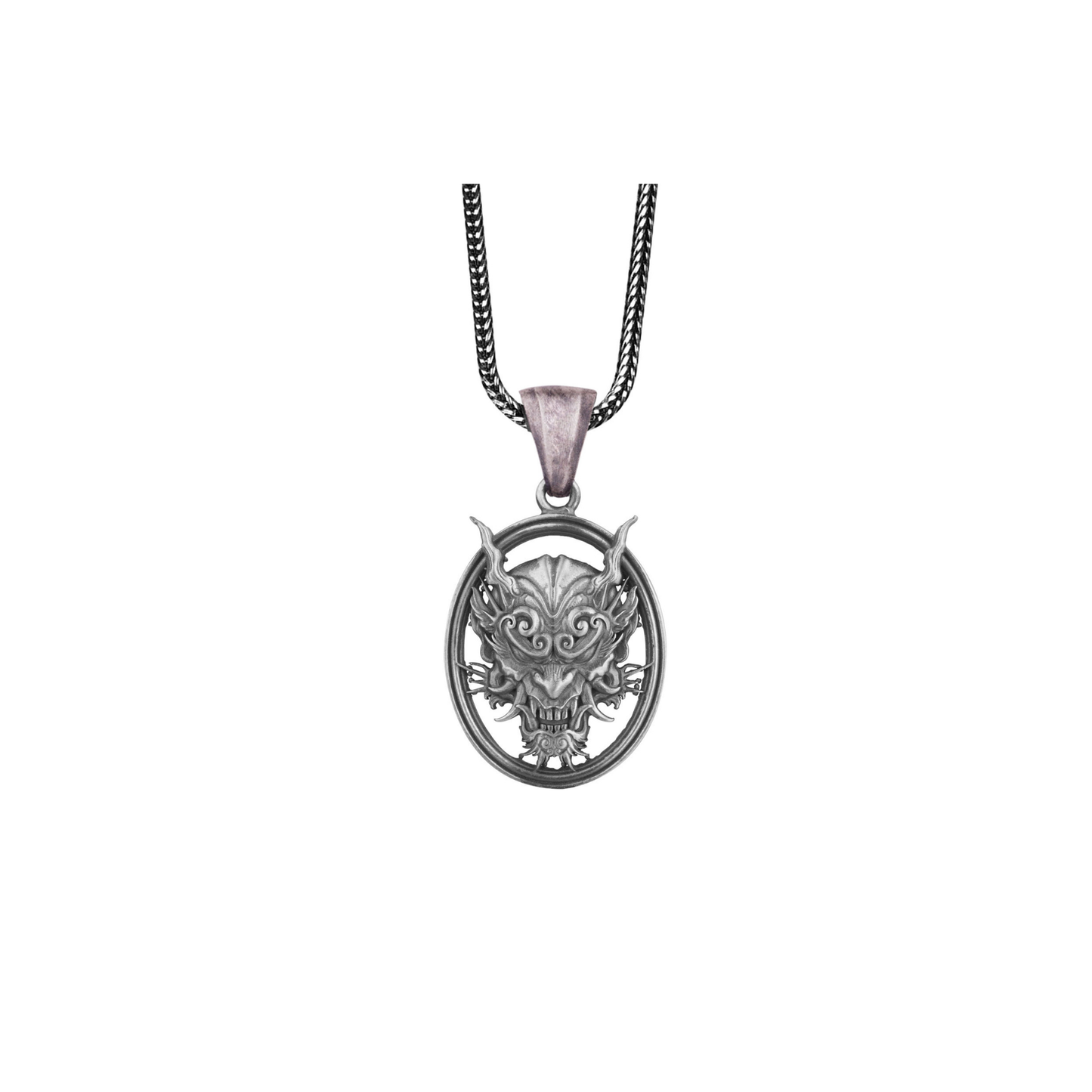 Sterling Silver Samurai Oni Mask Necklace