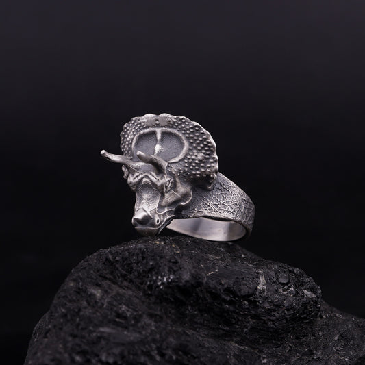 Triceratops Dinosaur Sterling Silver Ring