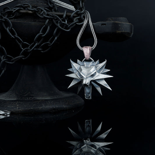 Silver Wolf School Medallion Necklace