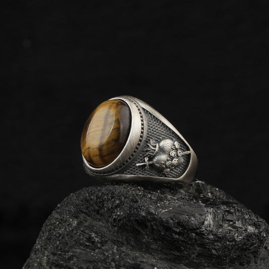 Silver Tiger's Eye Stone Ring