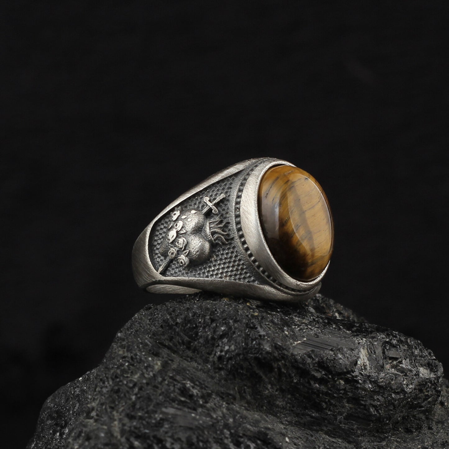 Silver Tiger's Eye Stone Ring