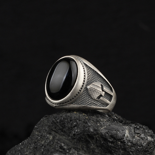 Spartan Helmet Gladiator with Black Onyx Ring