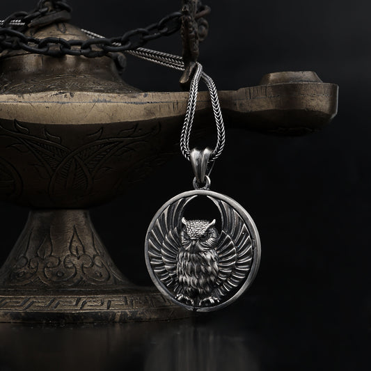 Silver Greek Athena Owl Pendant