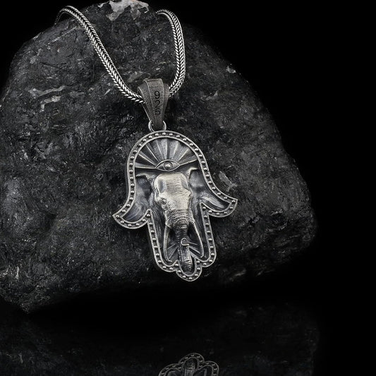 Silver Hamsa Evil Eye Hand Necklace
