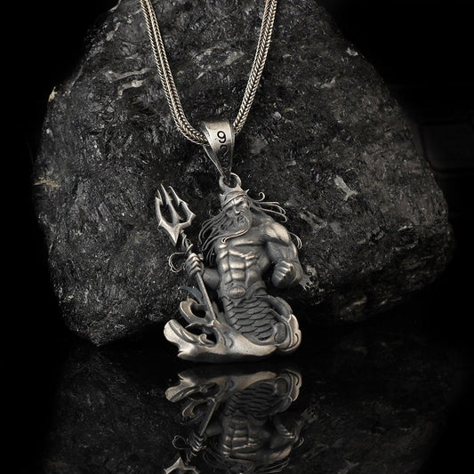 Silver Poseidon Trident Necklace