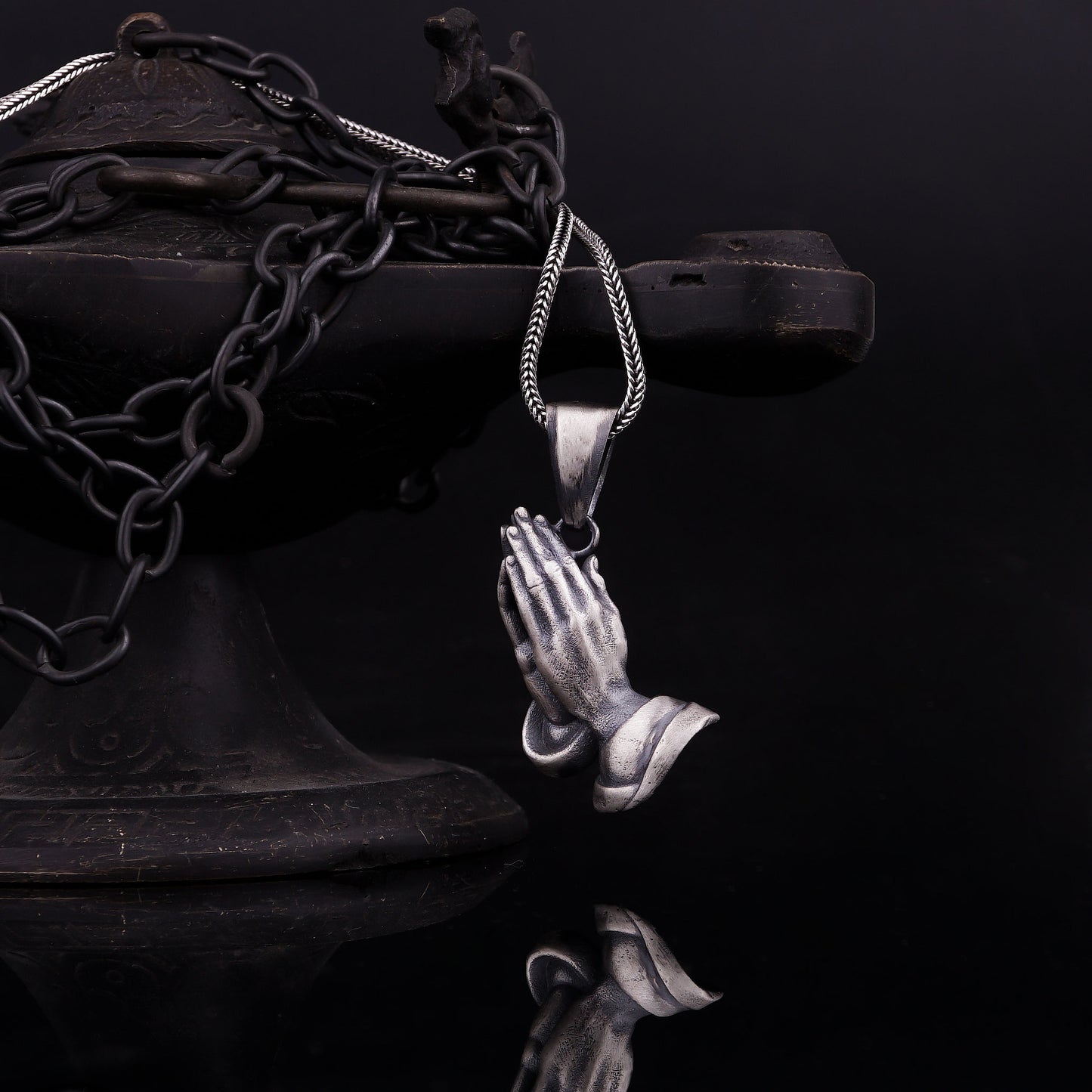 Silver Prayer Hand Necklace