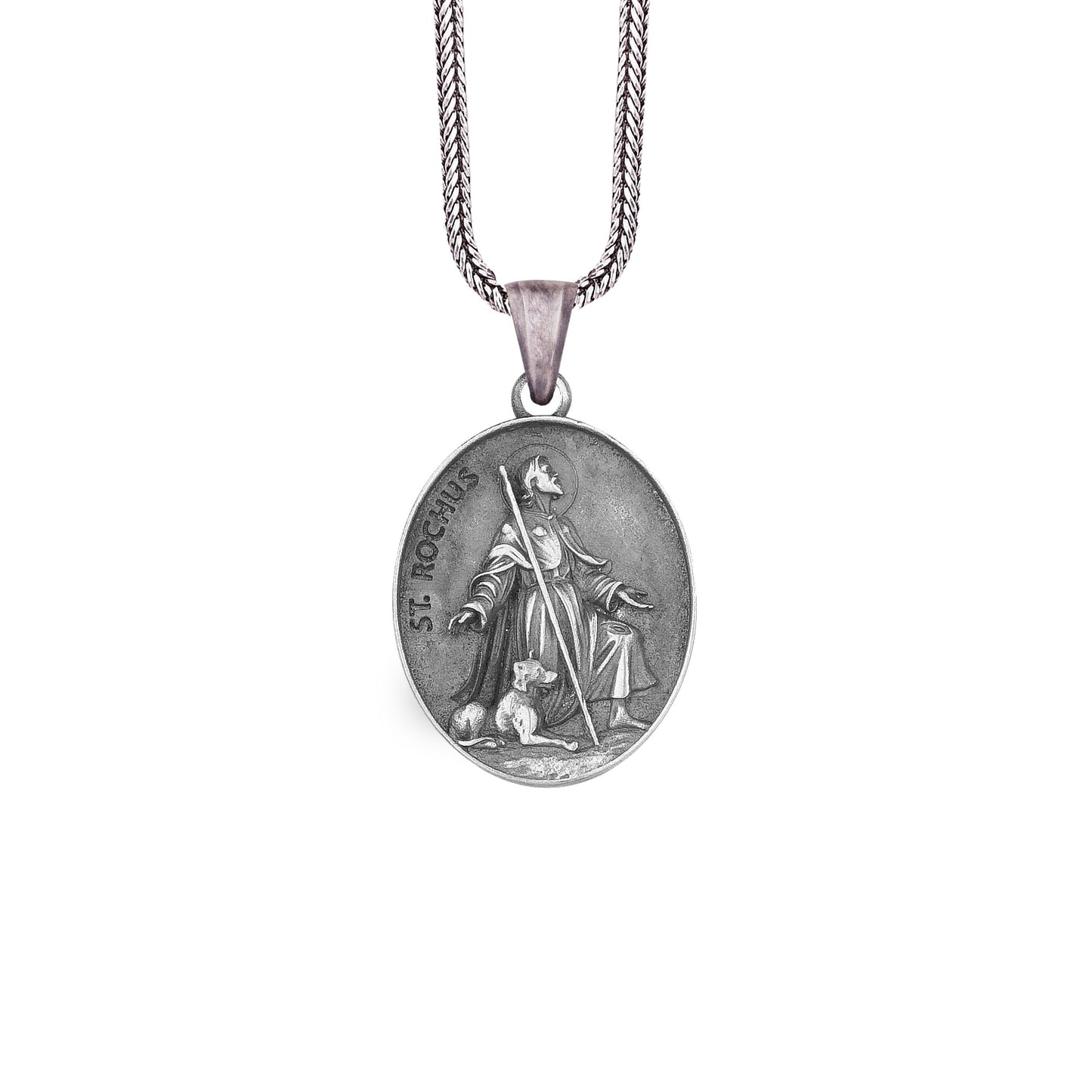 Silver Saint Roch Medal Necklace