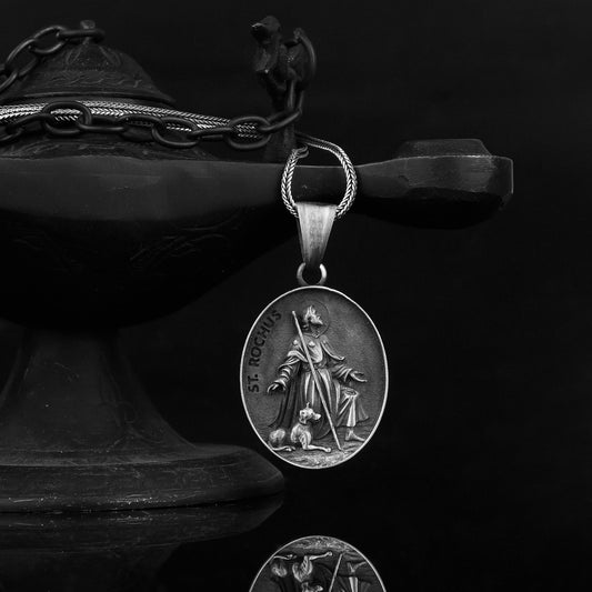Silver Saint Roch Medal Necklace