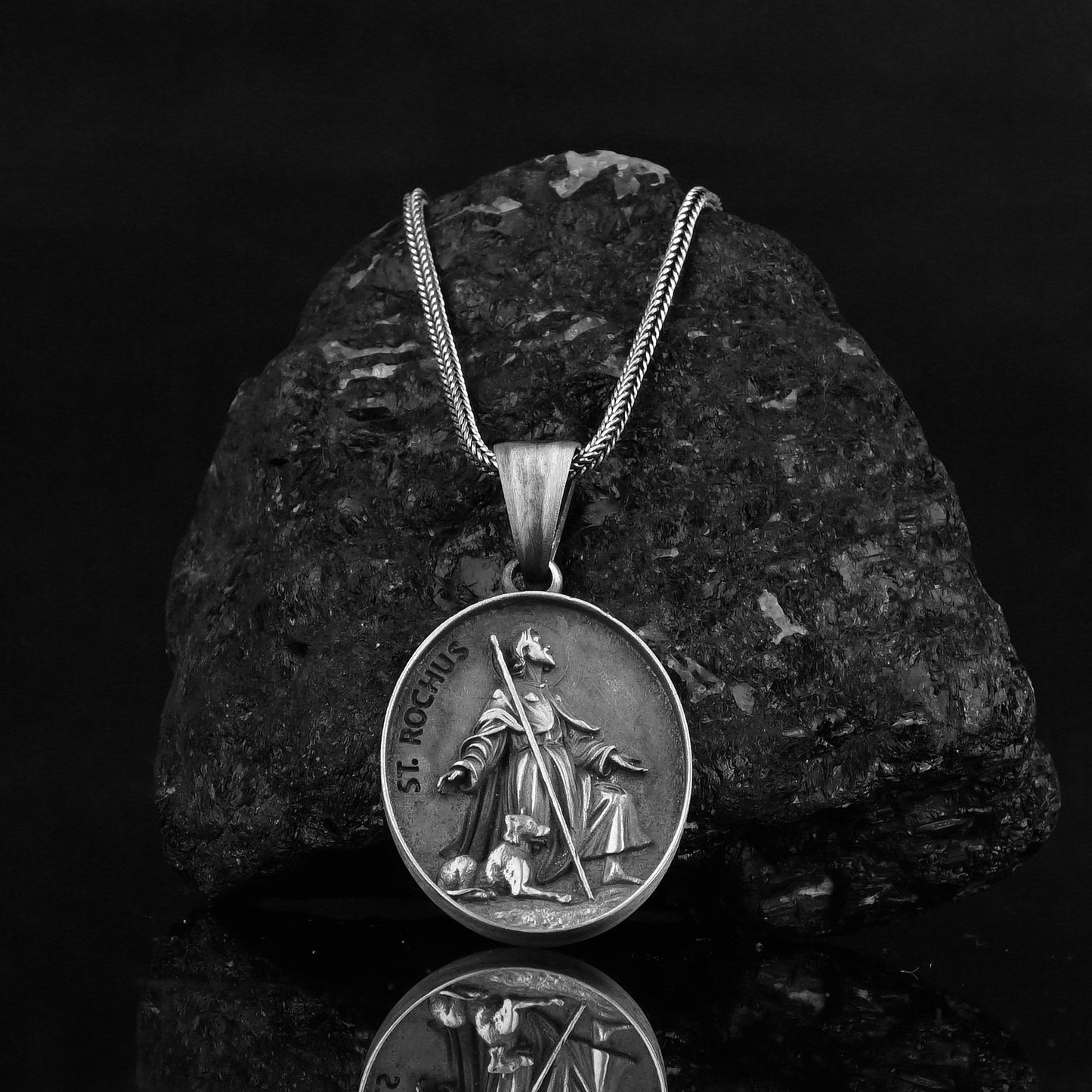 Silver Saint Roch Medal Necklace