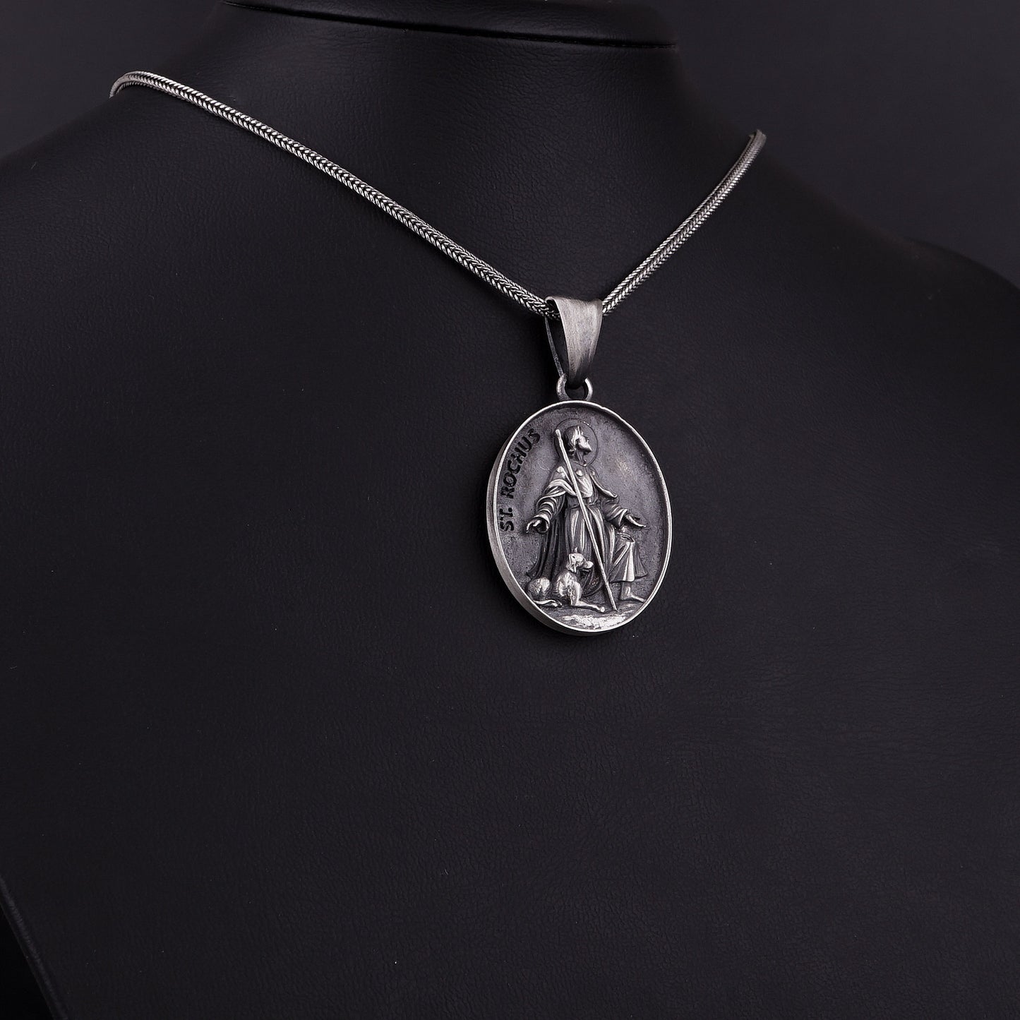 Silver Saint Roch Medal Necklace