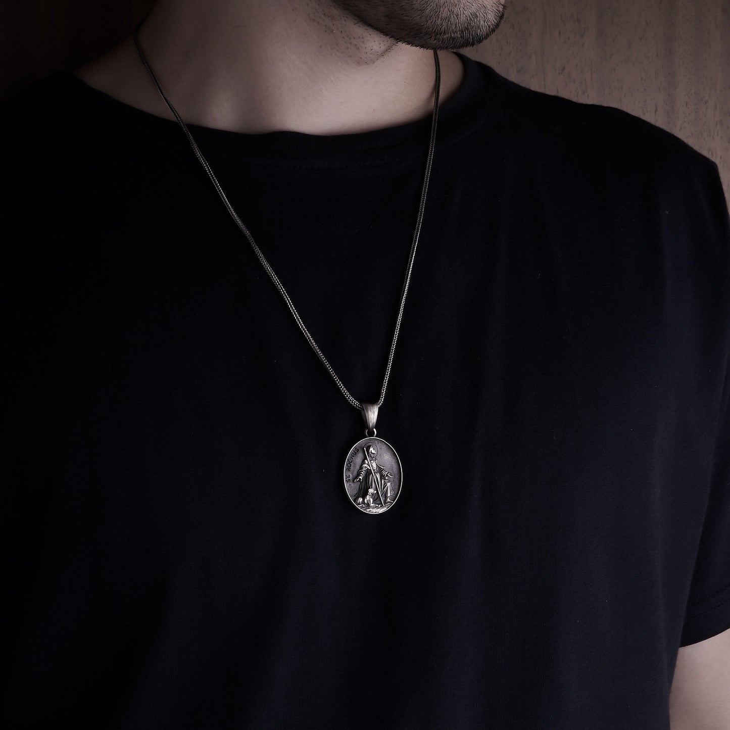 Silver Saint Roch Medal Necklace