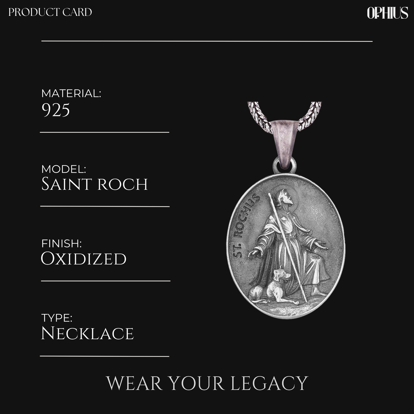 Silver Saint Roch Medal Necklace