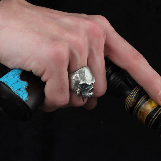Silver Vampire Skull Ring