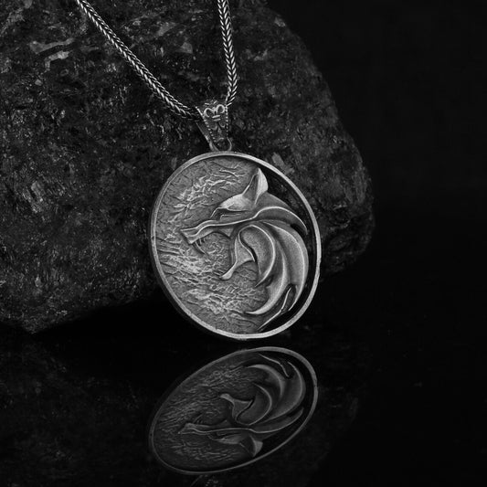 Silver Wolf School Medallion Necklace