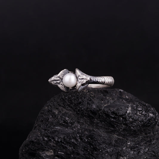 Silver Snake Ring with Pearl